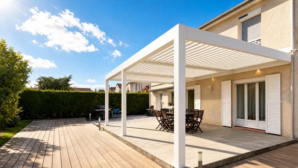 Pergola moderne extérieure avec structure en aluminium et toiture à lames orientables